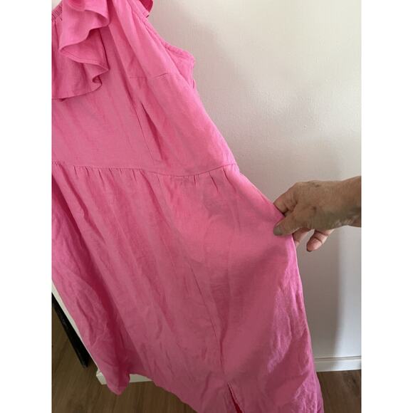 Ava & Viv Women's 2X Pink Linen Boho Maxi Dress/Beach Cover Up w Pockets - Picture 2 of 7